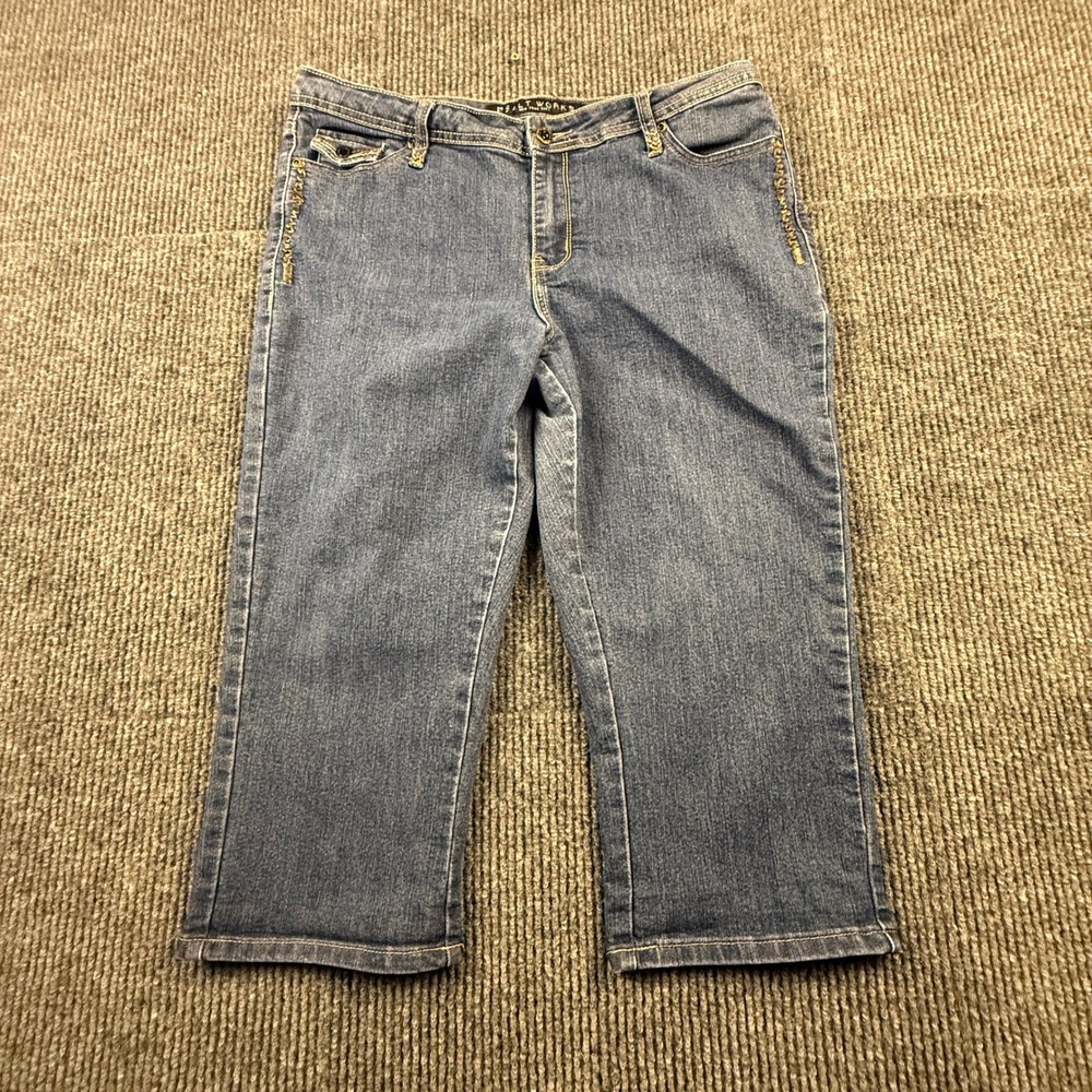 Salt Works NYC Womens 14W Medium Rise Crop Jeans Blue‎ Denim Embroidered Pockets